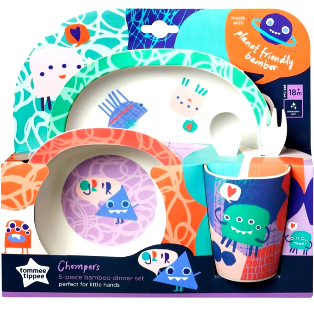 Tommee Tippee Chompers 5-piece bamboo dinner set BPA FREE